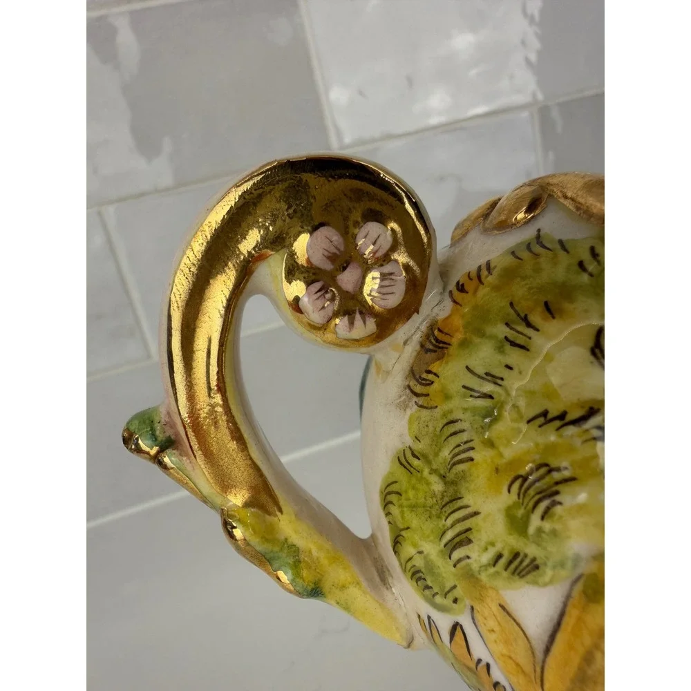 Capodimonte Italy Ceramic Centerpiece Bowl Relief Mythological Cherub Gold Gilt